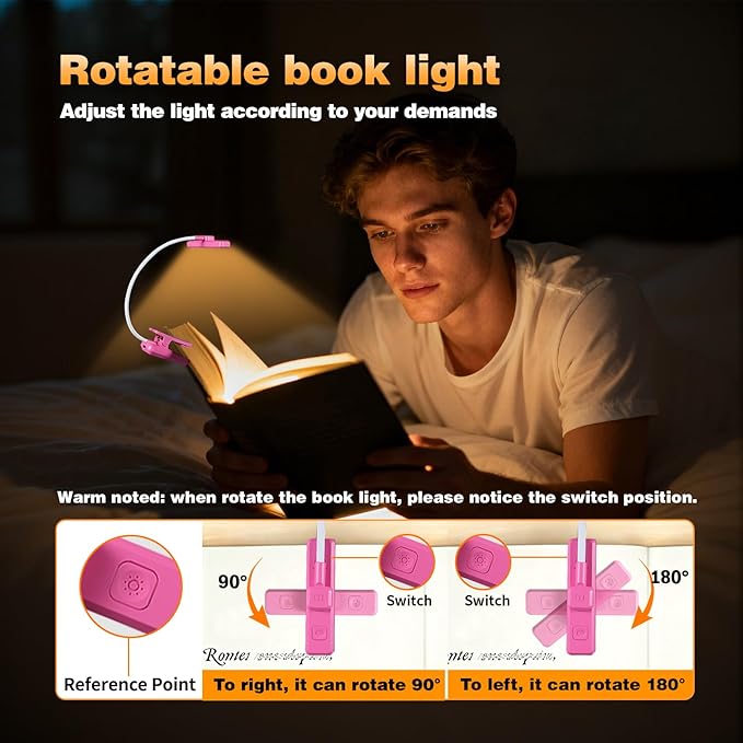 VAVOFO Rechargeable Book Light Rotatable：24 LEDs Reading Light, 3-Color & - Image 6