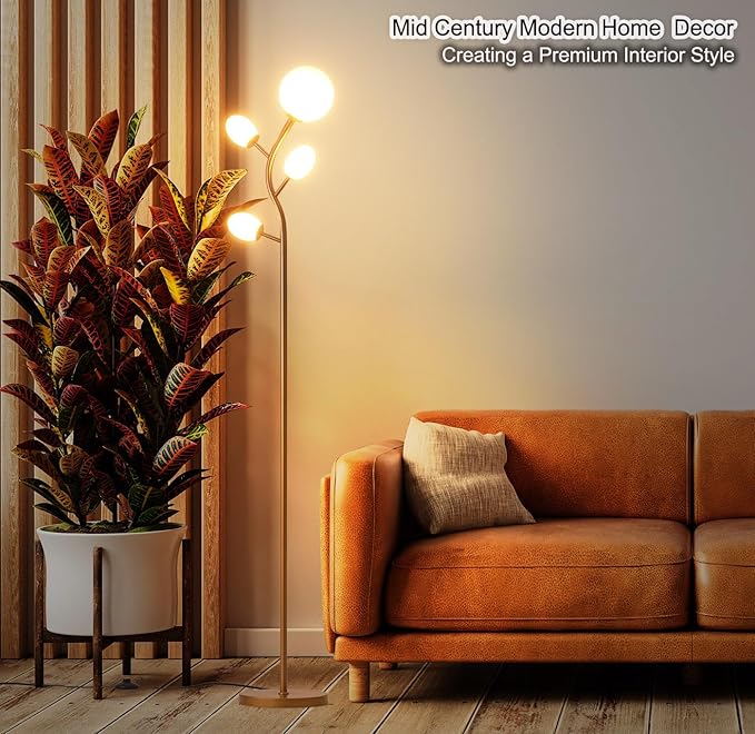 Fiqevs 4 Globe Floor Lamp with 2700K Warm Light LED Bulbs Included, Mid Century - Image 5