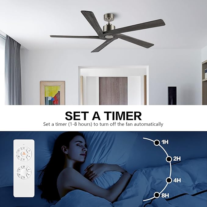 WINGBO 64 Inch DC Ceiling Fan without Lights, 5 Reversible Carved Solid Wood - Image 6