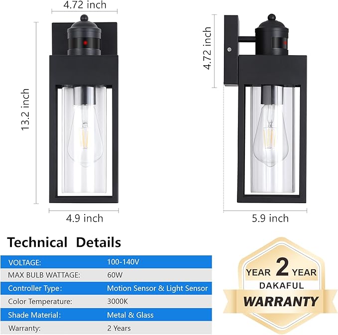 Motion Sensor Outdoor Wall Lanterns 2 Packs, Upgrade Dusk to Dawn Exterior - Image 6