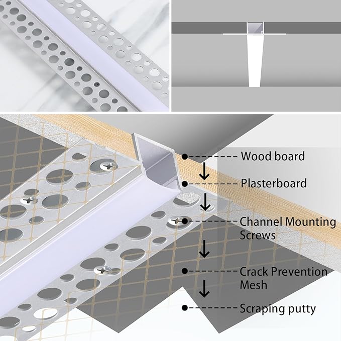8 Pack Plaster-in LED Channel 6.6FT/2M Recessed Drywall Aluminum Strip Light - Image 7