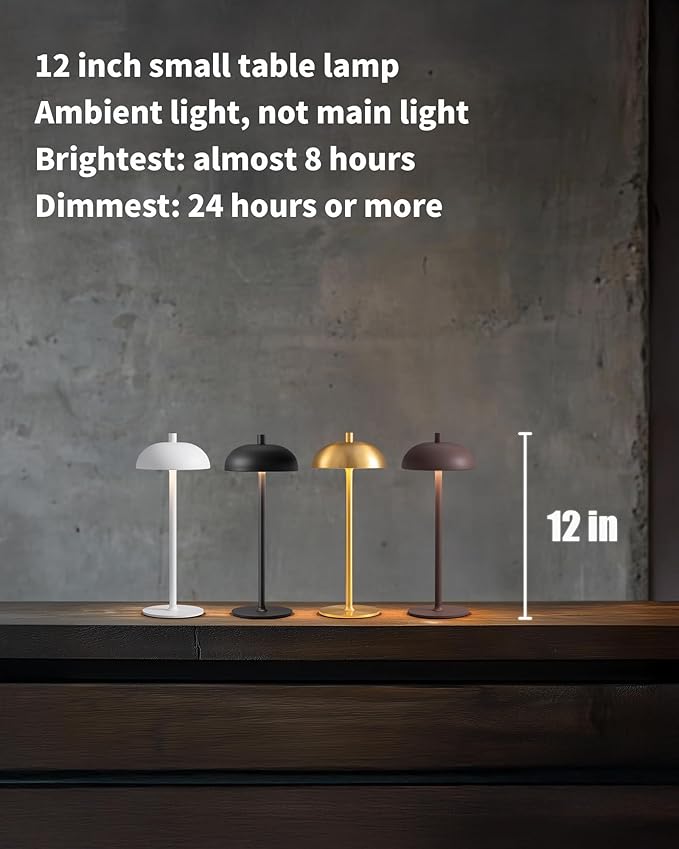 Cordless LED 12" Small Table Lamps Set of 2, Modern Portable Desk Lamp - Image 2