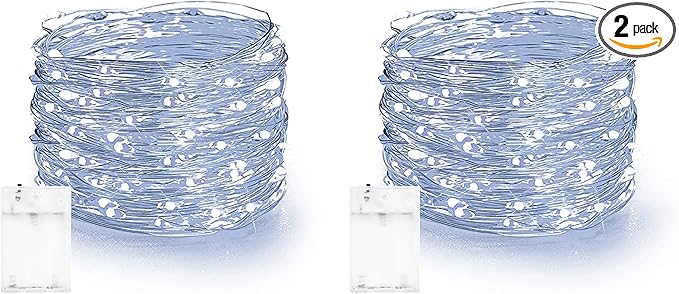 Dazzle Bright Fairy Lights Battery Operated, 2 Pack Total 40FT 120LED Silver by DazzleBright
