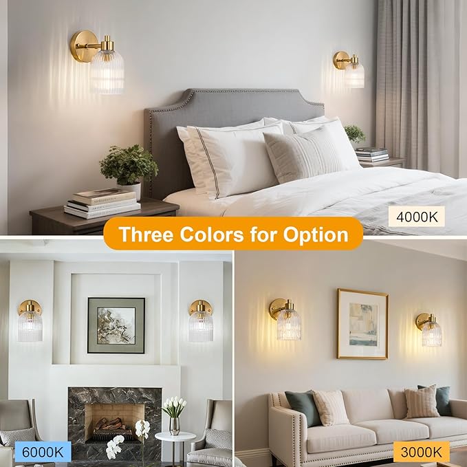 Gold Modern Wall Sconce Set of 2 Glass Bathroom Vanity Lighting Fixture Sconces - Image 3