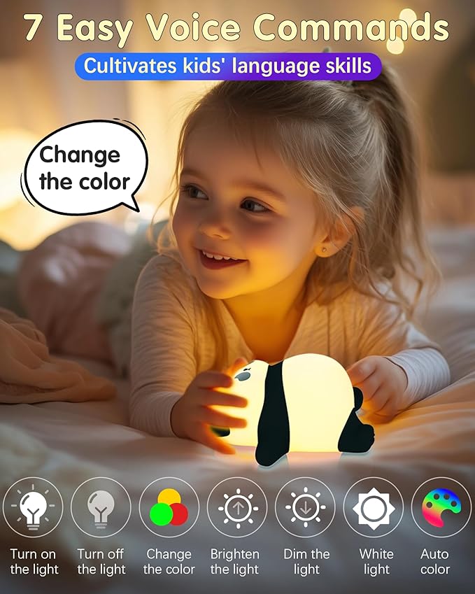 Voice Control Panda Night Light, 6 Colors 30-Minute Timer, Cute Animal Silicone - Image 4