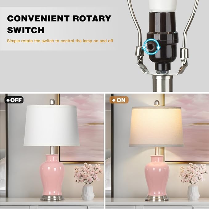 23" Pink Ceramic Table Lamps for Living Room, Modern Ceramic Lamps - Image 3