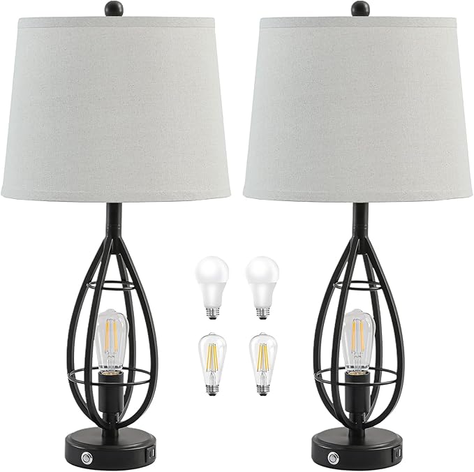 27.8" Farmhouse Table Lamps for Living Room Set of 2, Rustic Nightstand Lamps - Image 8