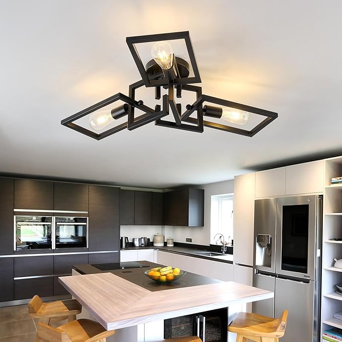 ZGLAOJT Black Industrial Flush Mount Ceiling Light 3-Light Kitchen Light - Image 6
