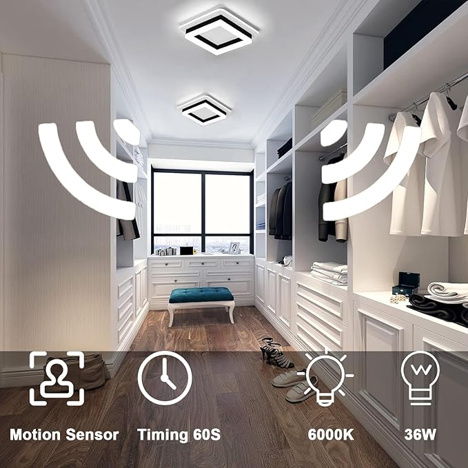 Motion Sensor LED Ceiling Light Indoor, 24W Black Mount Motion Activated - Image 3