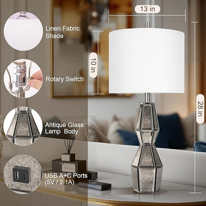 28" Vintage Table Lamps for Bedroom, Antique Bedside Lamp for Living Room - Image 2