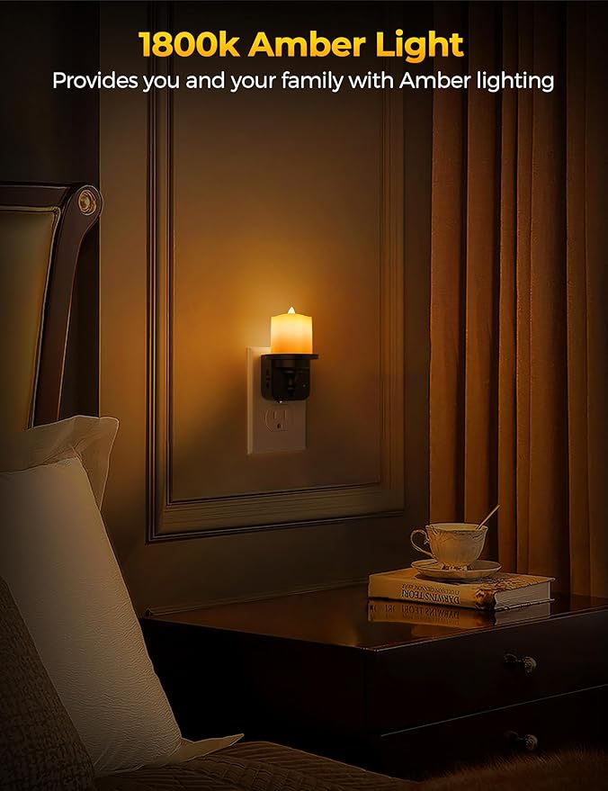 Briignite Flameless Candle Night Lights, Amber Plug-in 2 Pack, LED Candle - Image 3