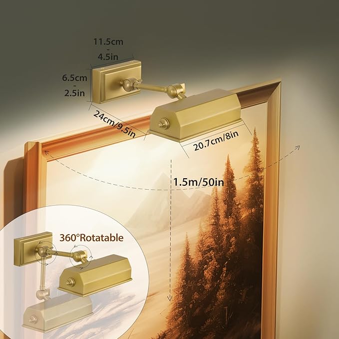 Picture Lights for Wall Hardwired, Brush Gold Art Light, 2700k Dimmable Gallery - Image 3
