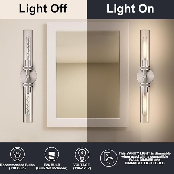 Vanity Lights for Bathroom, Knurled Texture 2-Light Brushed Nickel Wall Sconce - Image 4