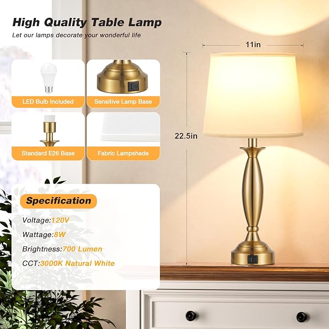 White Gold Lamps for Bedrooms Set of 2 - Image 5
