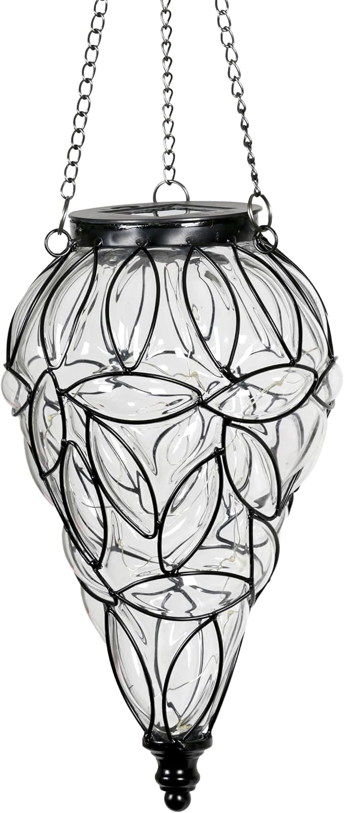 Solar Hanging Lantern Outdoor Garden Lights, Tear-Shaped Glass and Metal by Unknown