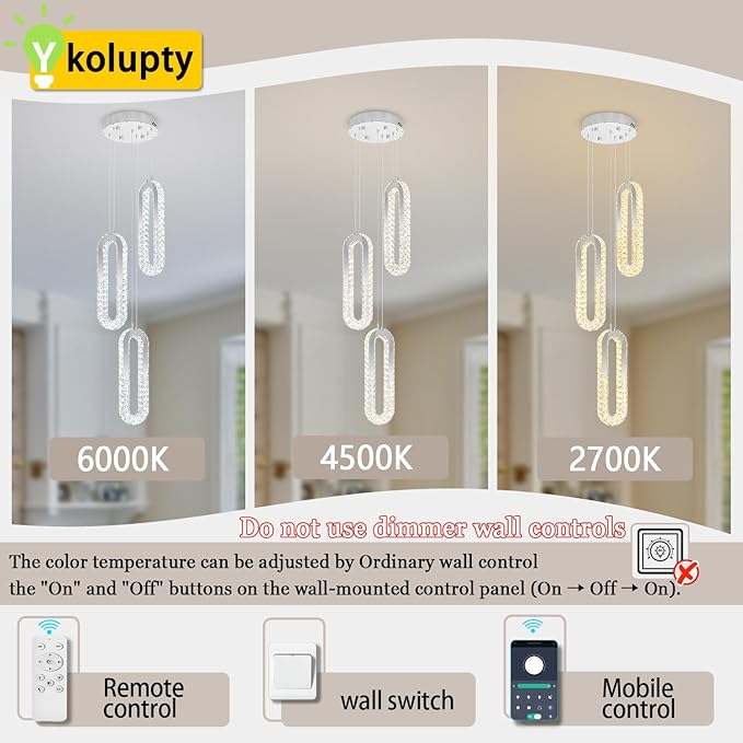 3-Light Modern Pendant Light Crystal Ring Chandelier Silver LED Pendant - Image 4