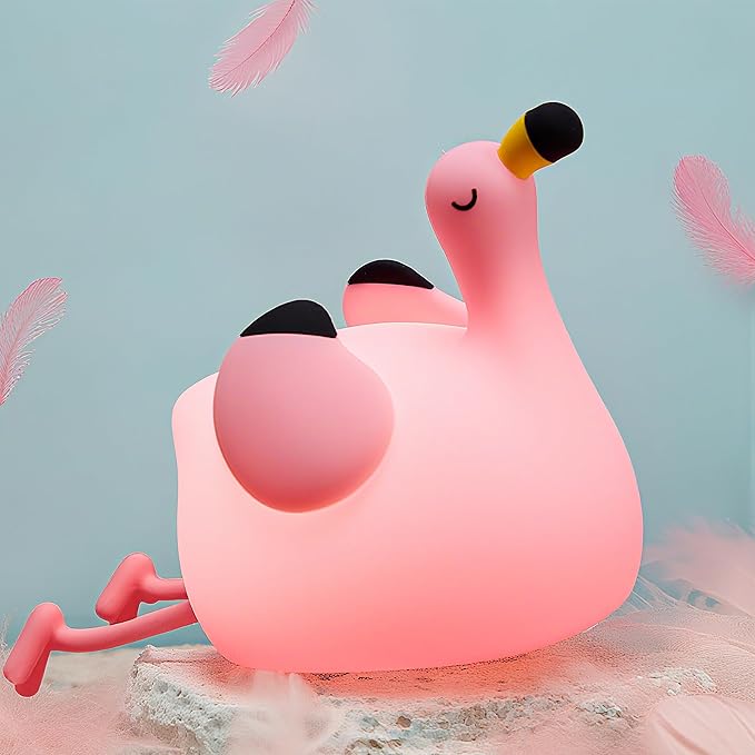 Flamingo Night Light for Kids, Silicone LED Squishy Animal Lamp, Dimmable/Timer by FAMIDUO-BrightenYourLife