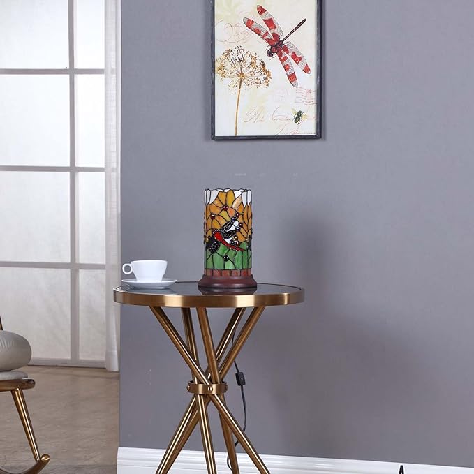 Bieye L10650 Dragonfly Tiffany Style Stained Glass Mini Table Lamp - Image 6