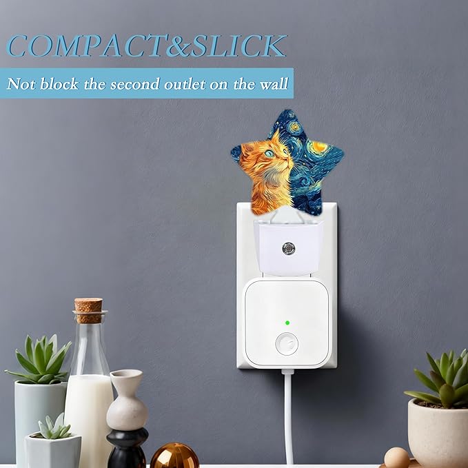 Cat Night Light, Lonely Ginger Cat Plug-in Night Light Auto Dusk-to-Dawn Sensor - Image 3