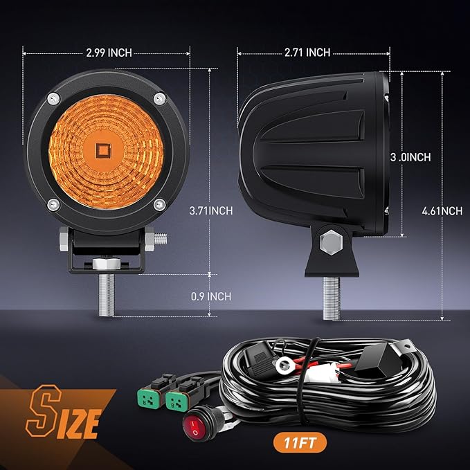 Nilight Amber LED Light Pods 2 PCS 3" Flood Round Offroad Driving Auxiliary Fog - Image 2