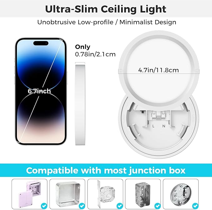 libtit 2Pack 4.7 Inch Small LED Ceiling Lights Flush Mount, 3000K 4000K 6500K - Image 4
