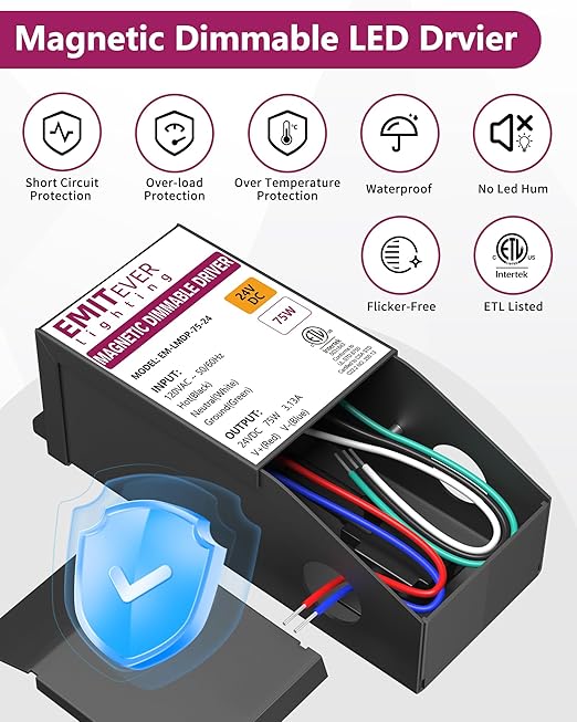 EMITEVER 75W Magnetic Dimmable LED Drvier, 24V Transformer Magnetic Power - Image 3