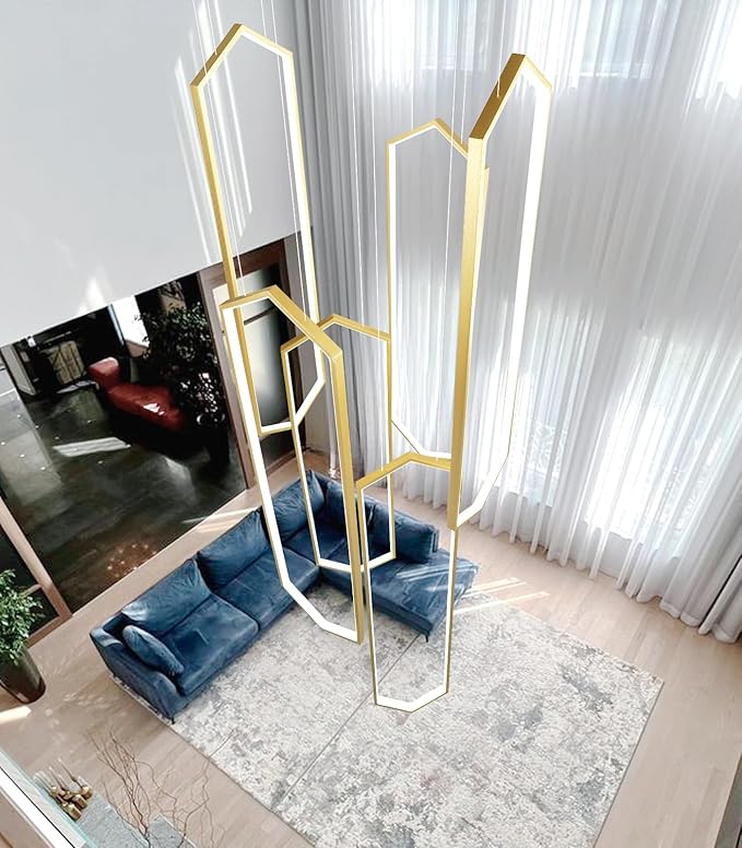 6-Rings Chandelier Modern, Dimmable Flush Mount High Ceiling Chandeliers - Image 7