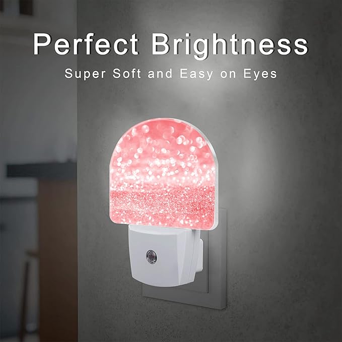Pink Gold Glitter Night Light, Rose Pink Sparkle Shine Dusk to Dawn Night Light - Image 2
