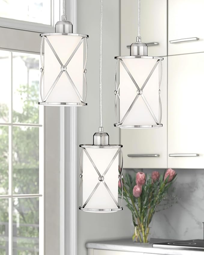 Brushed Nickel Dining Room Chandelier Light Fixture, 3-Light Pendant Lighting - Image 4