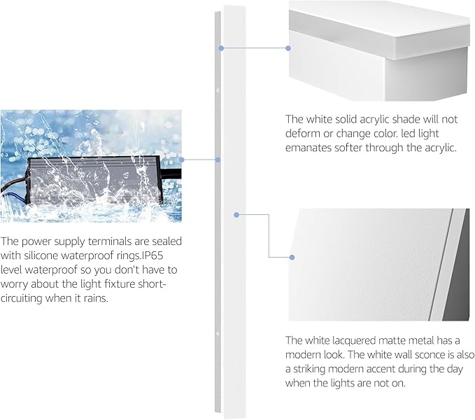 2 Pack 31.5inch Long Outdoor White Wall Lights 24W 3000K Modern Porch Lights - Image 6
