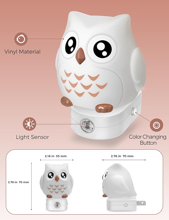L LOHAS LED Owl Night Light for Kids, 3D Owl Night Light Plug in Wall, Dusk to - Image 6
