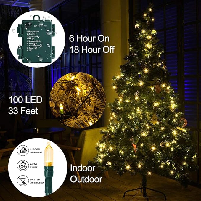 Christmas Light, 33ft 100 LED Battery Operated String Lights - Image 2