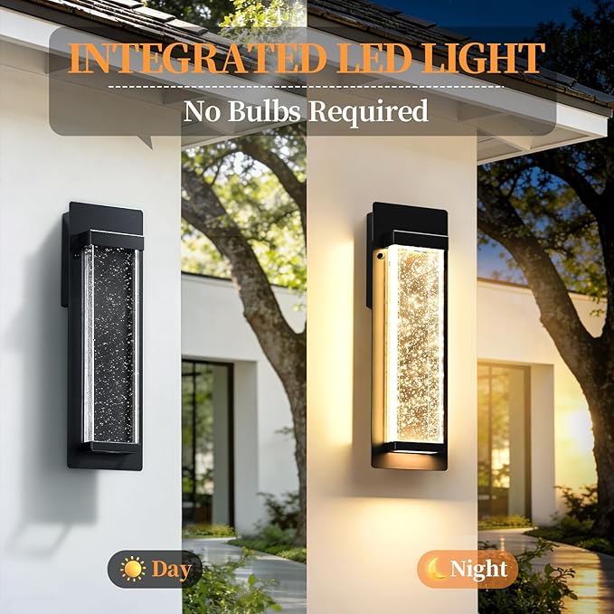 14" Bubble Glass LED Outdoor Wall Sconce Lights Exterior 2-Pack, Waterproof - Image 4