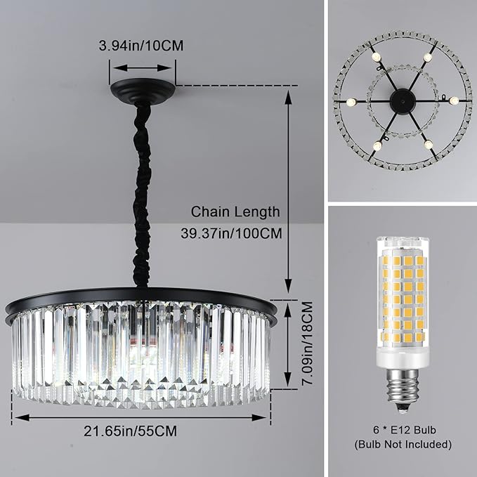 Black Modern Crystal Chandelier, 2-Tier Round Flush Mount Ceiling Light - Image 5