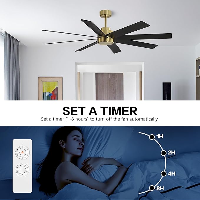 WINGBO 72" Large DC Ceiling Fans without Lights, 3 Downrods, 8 Plywood Blades - Image 7