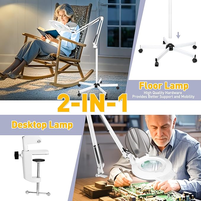 10X Magnifying Glass with Light and Stand, 2200 Lumens Dimmable Magnifying - Image 6