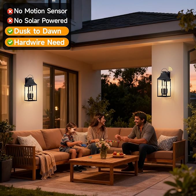 tewei Dusk to Dawn Outdoor Wall Lantern, 4-Light Modern Exterior Lighting - Image 2
