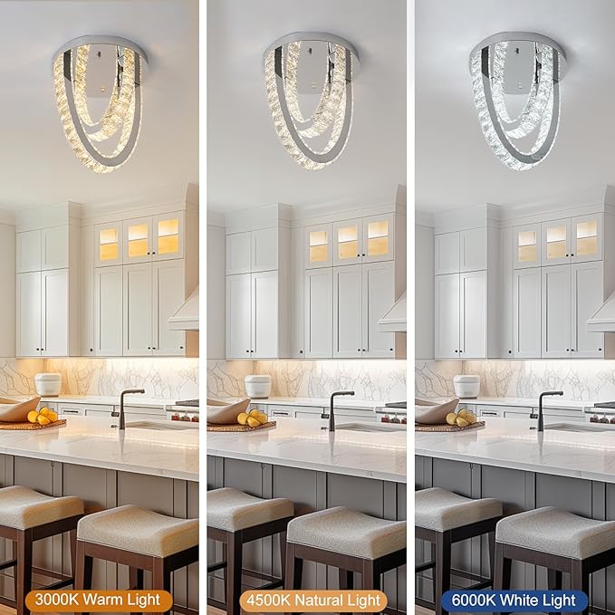 Modern Crystal Ceiling Light Chandelier, Flush Mount Lighting Fixture Pendant - Image 8