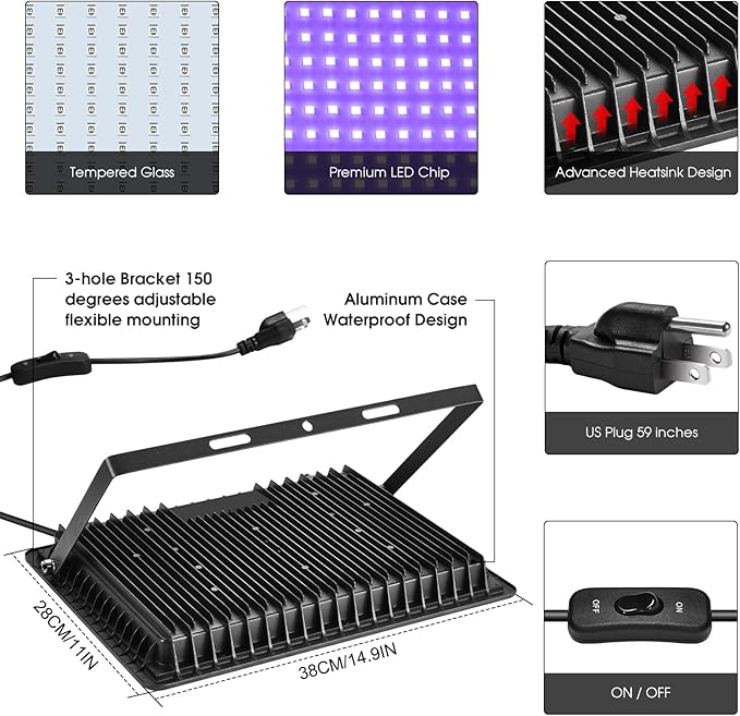 200W 4 Pack LED Black Light, Outdoor Blacklight Flood Lights - Image 3