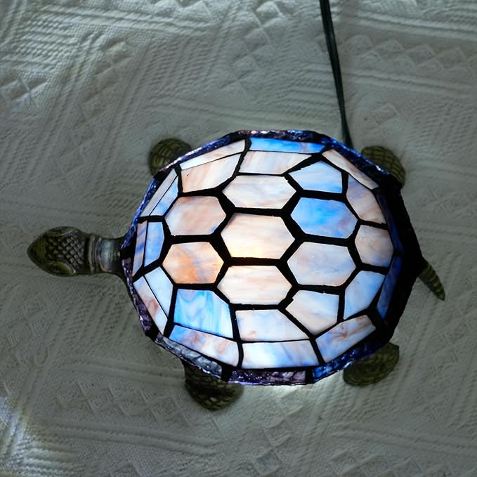 Small Turtle Night Light Tiffany Style Stained Glass Accent Table Lamp Bedroom - Image 7