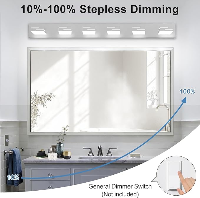 LED Modern Bathroom Vanity Light Fixtures, 6-Light 40-inch Dimmable Chrome - Image 4