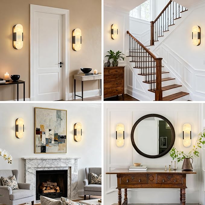 Alabaster Wall Sconces Set of Two, Modern Natural Marble Wall Sconces - Image 6