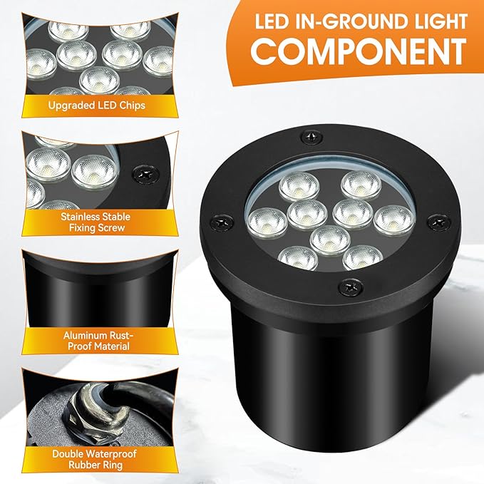 9W Low Voltage Landscape Lights, AC/DC 12-24V In-Ground Lights IP68 Waterproof - Image 3