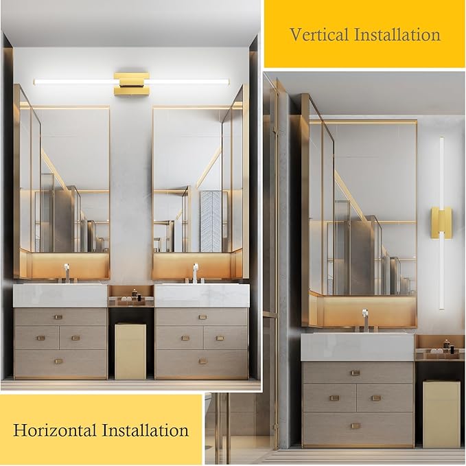 Ralbay Matte Gold 40inch Bathroom Vanity Lights Fixtures Over Mirror 32W Modern - Image 3