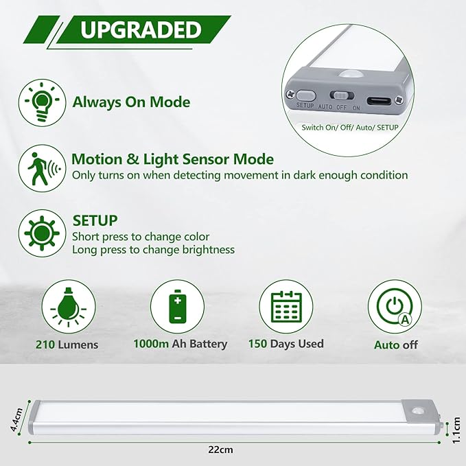 HIBOITEC Under Cabinet Lighting Motion Sensor Lights Indoor, 3 Color - Image 8