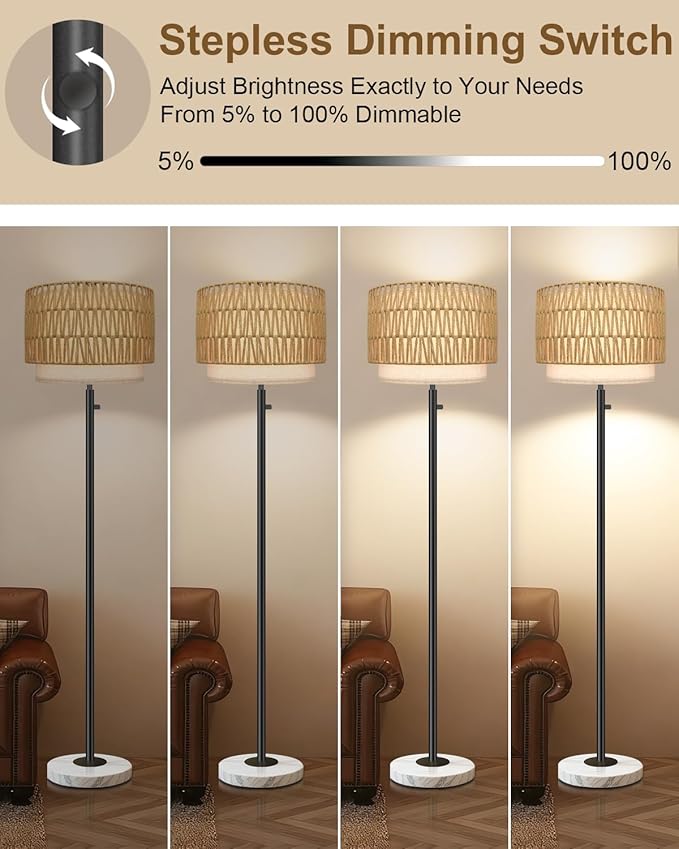 Rattan Floor Lamp, Floor Lamp for Bedroom, Modern Standing Lamp - Image 3