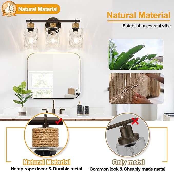 2025 Upgrade Bathroom Light Fixtures, 3-Light Coastal Vanity Lights - Image 3
