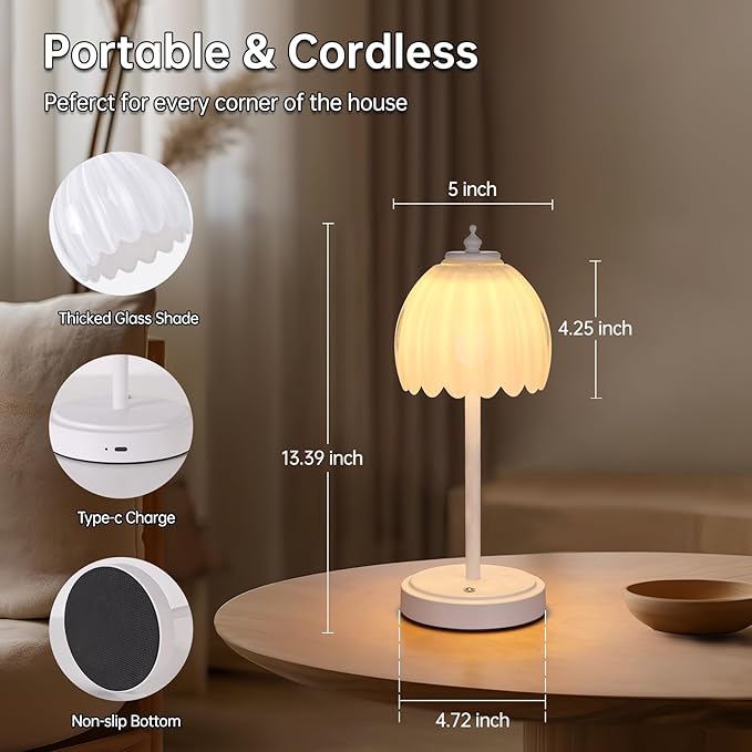 Tulip Table Lamp with 5200mAh Battery & Touch Control, Cordless Small Table - Image 9