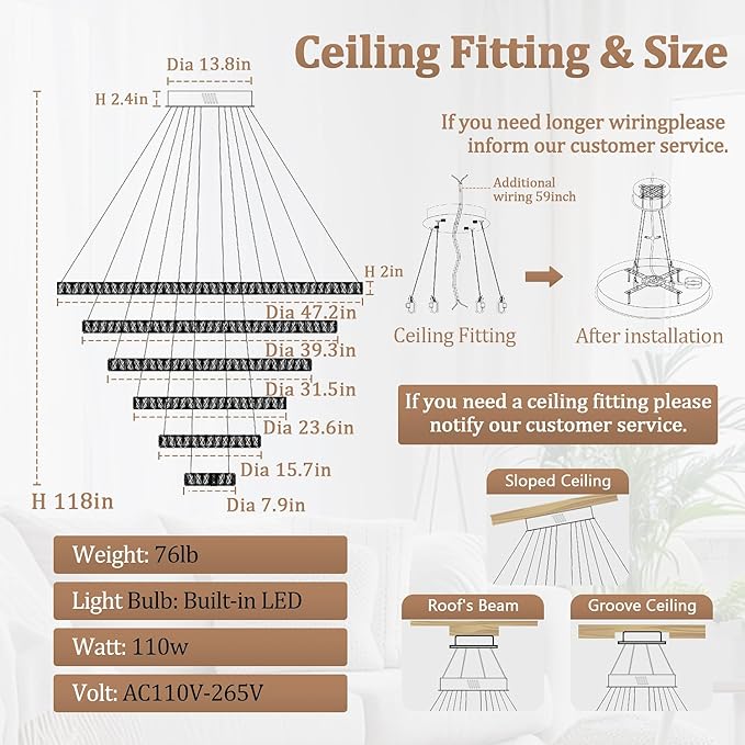 Flashing God Modern 6 Ring Crystal Chandeliers - Image 5