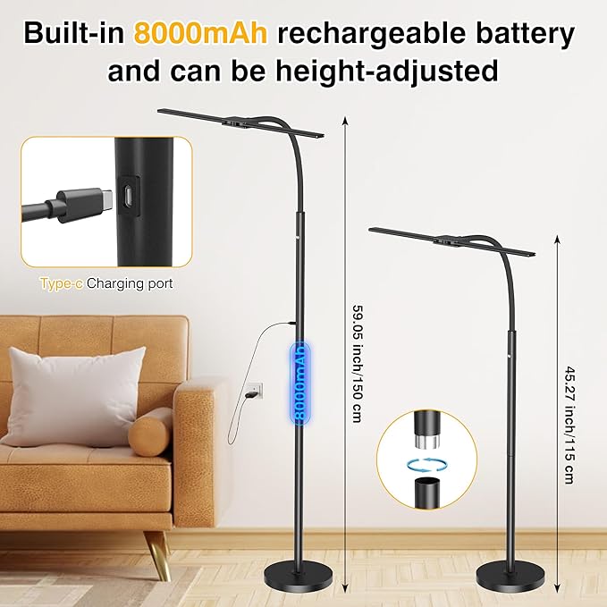 Cordless Rechargeable Floor Lamp, Adjustable Bright Reading Lamps Floor Standing - Image 4